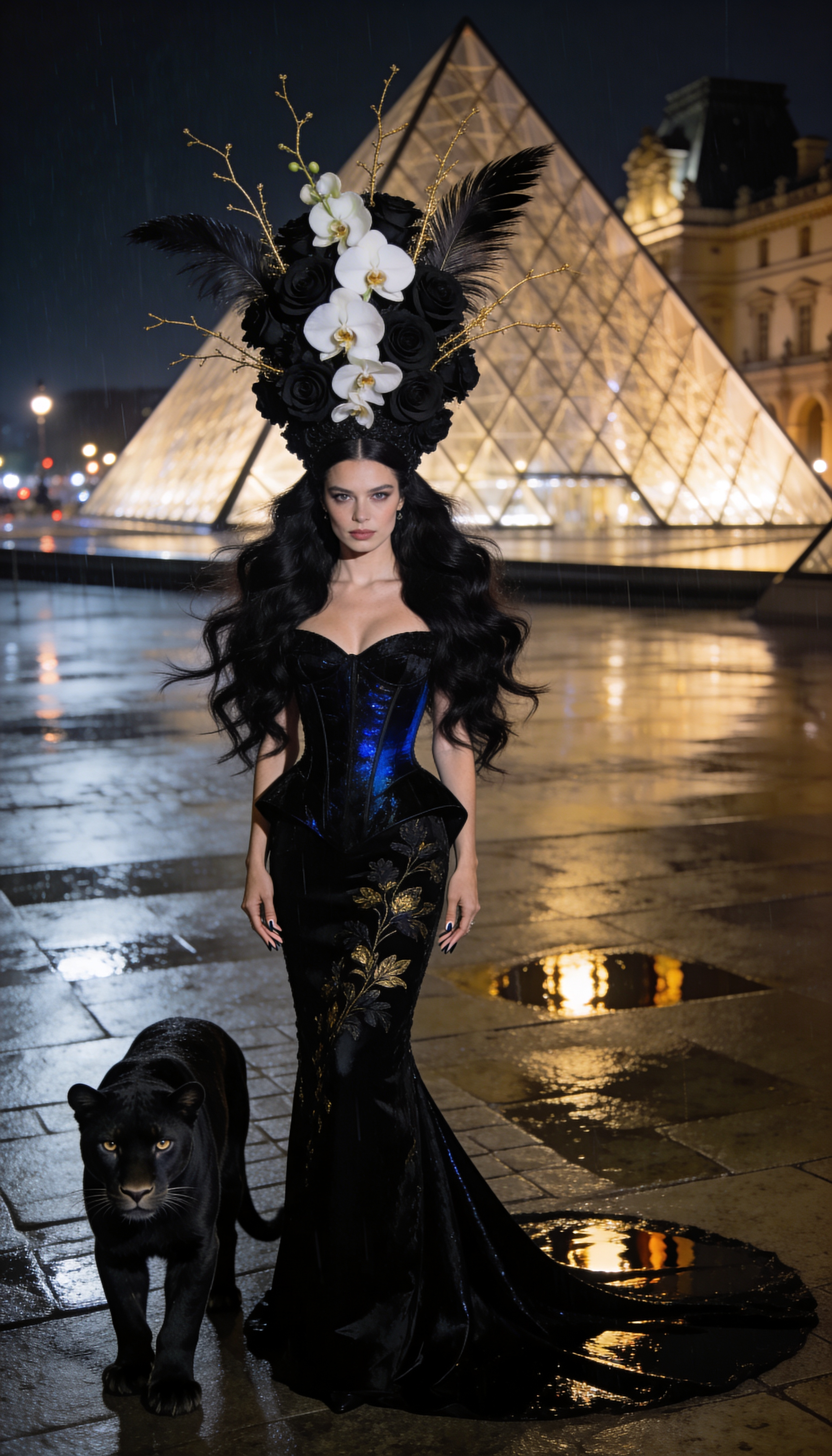 Portrait in black gown with panther at Louvre